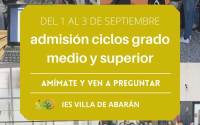 Turno de Resultas-Septiembre. Admisión a Ciclos Formación Profesional Grado Medio y Grado Superior para el curso 2021/2022